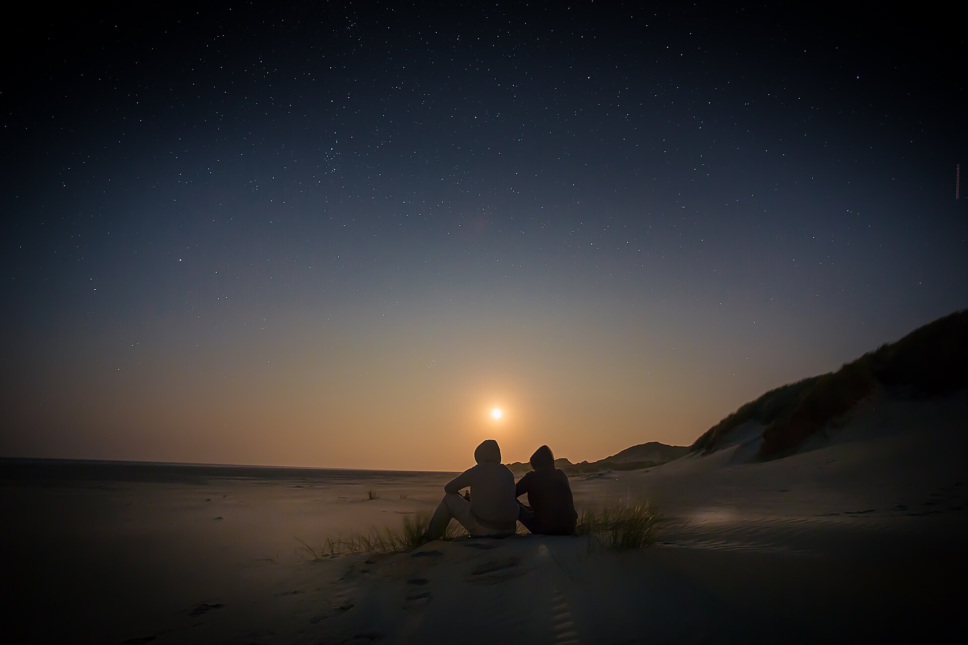 Two people looking toward the horizon together